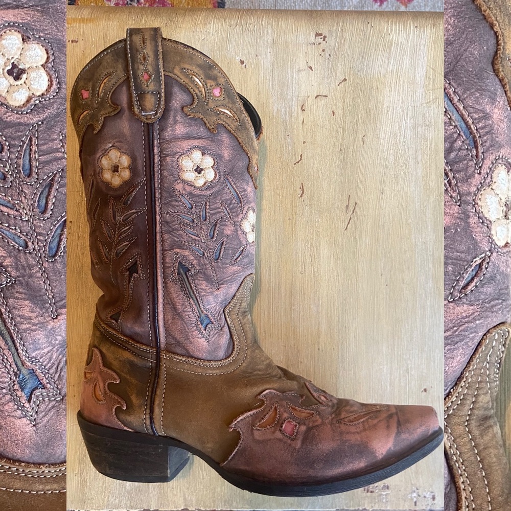 Laredo Pink Floral Cowgirl Boots, Size 9.5